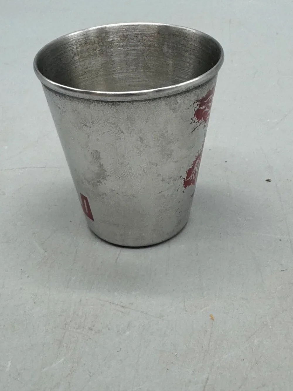 Vintage Aluminum Cup With Red Graphic 